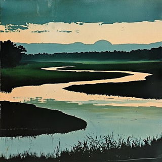 Petalfauna style, Midjourney V6.1: realistic landscape photograph of quiet dawn