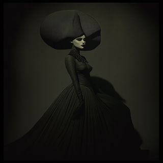 Featherstain style, Midjourney V6.1: haute-couture fashion outfit