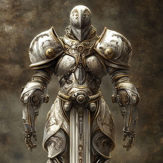 Ashgrid Monuments style, Midjourney V6.1: concept art character design of retropunk steam knight