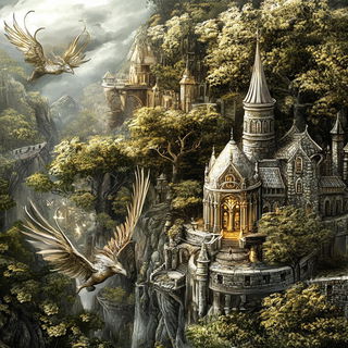 Ashgrid Monuments style, Midjourney V6.1: retro fairy-tale illustration