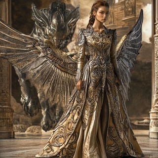 Ashgrid Monuments style, Midjourney V6.1: haute-couture fashion outfit