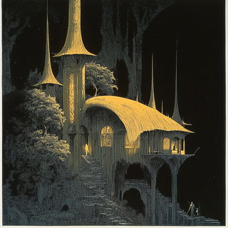 Sirocco Frameworks style, Midjourney V6.1: retro fairy-tale illustration
