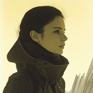 Sirocco Frameworks style, Midjourney V6.1: photographic portrait of female protagonist