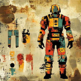 Halide Hinterlands style, Midjourney V6.1: concept art character design of retropunk steam knight