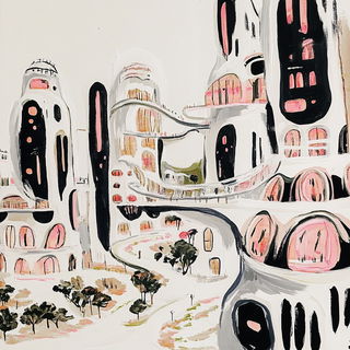 Blackthorn Endpaper style, Midjourney V6.1: megacity with futuristic bioarchitecture