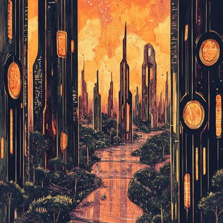 Luminolith style, Midjourney V6.1: megacity with futuristic bioarchitecture