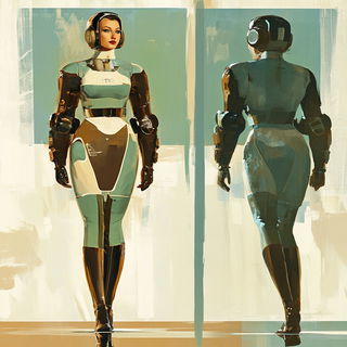 Opaline Midway style, Midjourney V6.1: concept art character design of retropunk steam knight