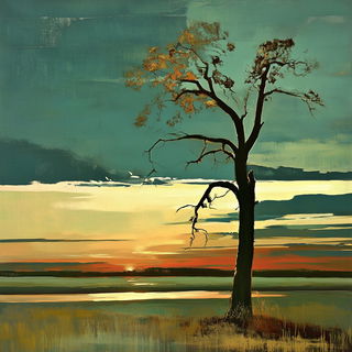 Opaline Midway style, Midjourney V6.1: realistic landscape photograph of quiet dawn