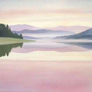 Balloonletter style, Midjourney V6.1: realistic landscape photograph of quiet dawn