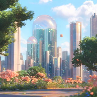 Pomegranate Dryad style, Midjourney V6.1: megacity with futuristic bioarchitecture