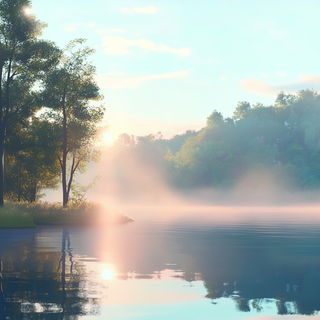 Pomegranate Dryad style, Midjourney V6.1: realistic landscape photograph of quiet dawn
