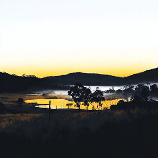 Sunshaft Scenography style, Midjourney V6.1: realistic landscape photograph of quiet dawn