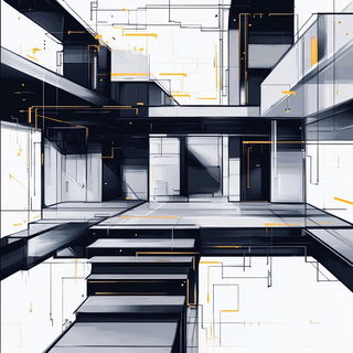 Sunshaft Scenography style, Midjourney V6.1: technical infrastructure blueprint schematics