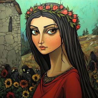 Serpentine Deco Narrative style, Midjourney V6.1: traditional folk art