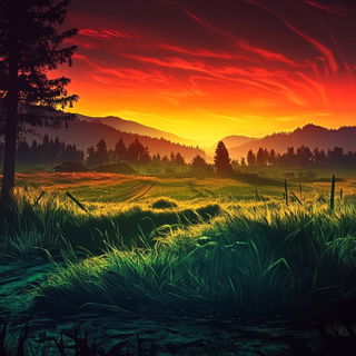 Brocadetail style, Midjourney V6.1: realistic landscape photograph of quiet dawn