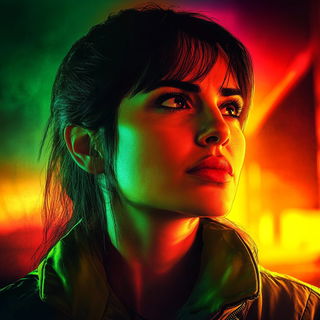 Brocadetail style, Midjourney V6.1: photographic portrait of female protagonist