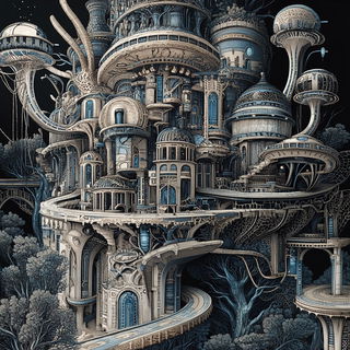 Moonstone Fault style, Midjourney V6.1: megacity with futuristic bioarchitecture