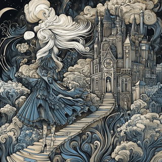 Moonstone Fault style, Midjourney V6.1: retro fairy-tale illustration