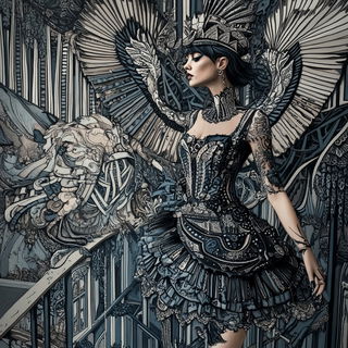 Moonstone Fault style, Midjourney V6.1: haute-couture fashion outfit