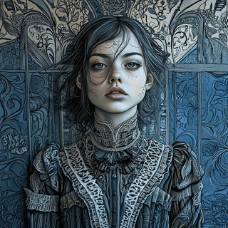 Moonstone Fault style, Midjourney V6.1: photographic portrait of female protagonist
