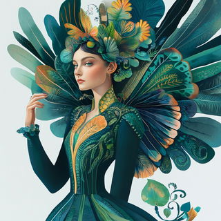 Bazaarflow style, Midjourney V6.1: haute-couture fashion outfit
