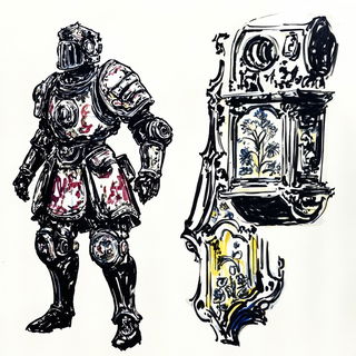 Kelmere Brushworks style, Midjourney V6.1: concept art character design of retropunk steam knight
