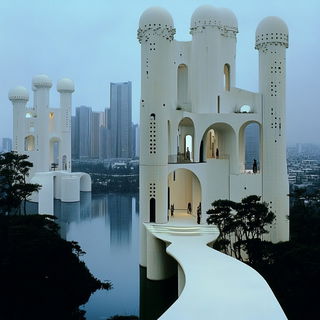 Lanternblack Folktale style, Midjourney V6.1: megacity with futuristic bioarchitecture
