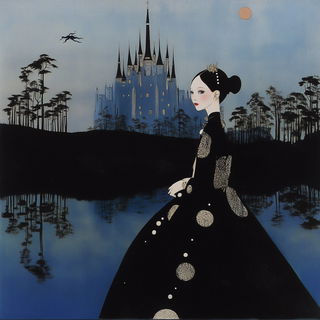Lanternblack Folktale style, Midjourney V6.1: retro fairy-tale illustration