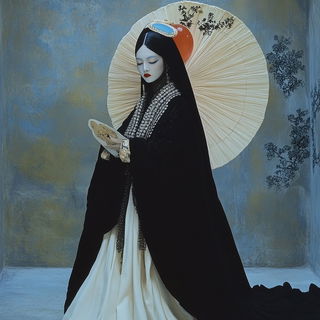 Lanternblack Folktale style, Midjourney V6.1: haute-couture fashion outfit