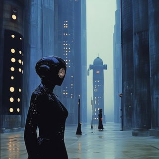Lanternblack Folktale style, Midjourney V6.1: cinematic shot from sci-fi movie