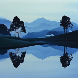 Lanternblack Folktale style, Midjourney V6.1: realistic landscape photograph of quiet dawn