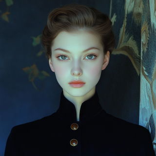 Lanternblack Folktale style, Midjourney V6.1: photographic portrait of female protagonist