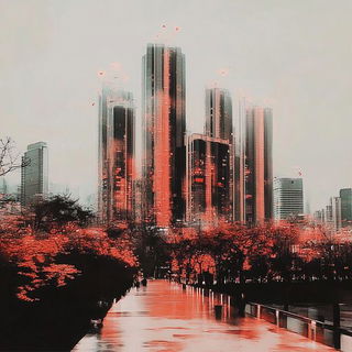 Scourpaint style, Midjourney V6.1: megacity with futuristic bioarchitecture