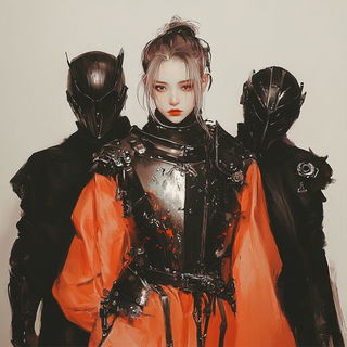 Scourpaint style, Midjourney V6.1: concept art character design of retropunk steam knight