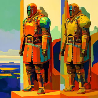 Burincloud style, Midjourney V6.1: concept art character design of retropunk steam knight