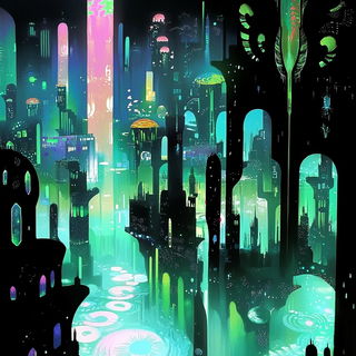Vaporlead style, Midjourney V6.1: megacity with futuristic bioarchitecture