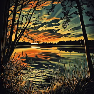 Sepia Etched Expeditions style, Midjourney V6.1: realistic landscape photograph of quiet dawn