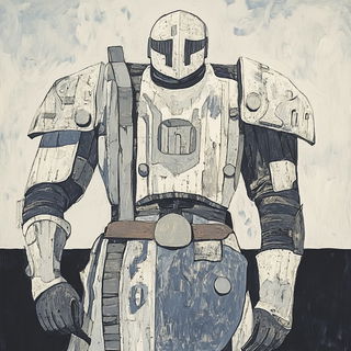 Megalithic Photomontage style, Midjourney V6.1: concept art character design of retropunk steam knight