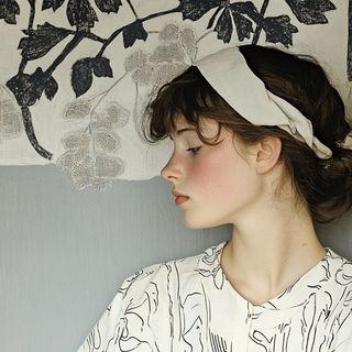 Megalithic Photomontage style, Midjourney V6.1: photographic portrait of female protagonist