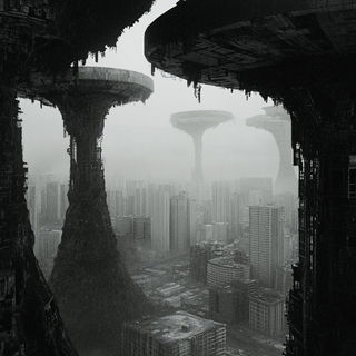 Pilgrim Nebula style, Midjourney V6.1: megacity with futuristic bioarchitecture