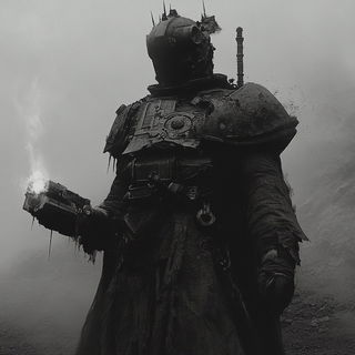 Pilgrim Nebula style, Midjourney V6.1: concept art character design of retropunk steam knight
