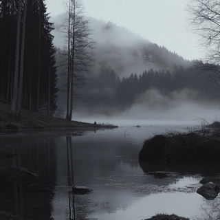 Pilgrim Nebula style, Midjourney V6.1: realistic landscape photograph of quiet dawn