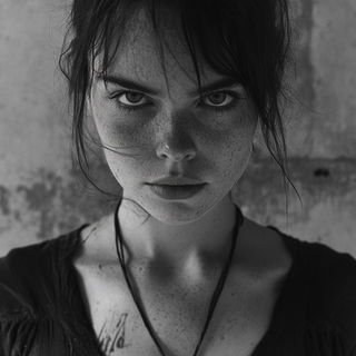 Pilgrim Nebula style, Midjourney V6.1: photographic portrait of female protagonist