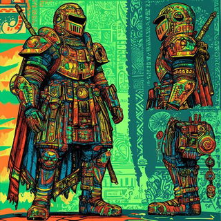 Television After Sundown style, Midjourney V6.1: concept art character design of retropunk steam knight