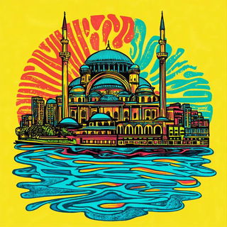 Television After Sundown style, Midjourney V6.1: bold minimalist logo design for Istanbul city municipal services