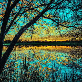 Television After Sundown style, Midjourney V6.1: realistic landscape photograph of quiet dawn
