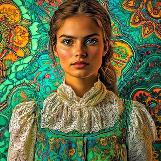Television After Sundown style, Midjourney V6.1: photographic portrait of female protagonist