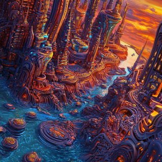 Vatburst Botanics style, Midjourney V6.1: megacity with futuristic bioarchitecture