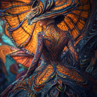 Vatburst Botanics style, Midjourney V6.1: haute-couture fashion outfit