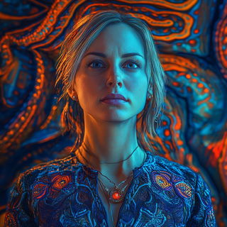 Vatburst Botanics style, Midjourney V6.1: photographic portrait of female protagonist